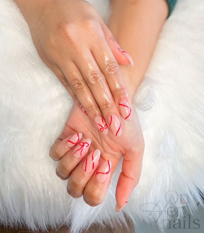 Elegant Red Line Nails for Christmas – On Her Nails